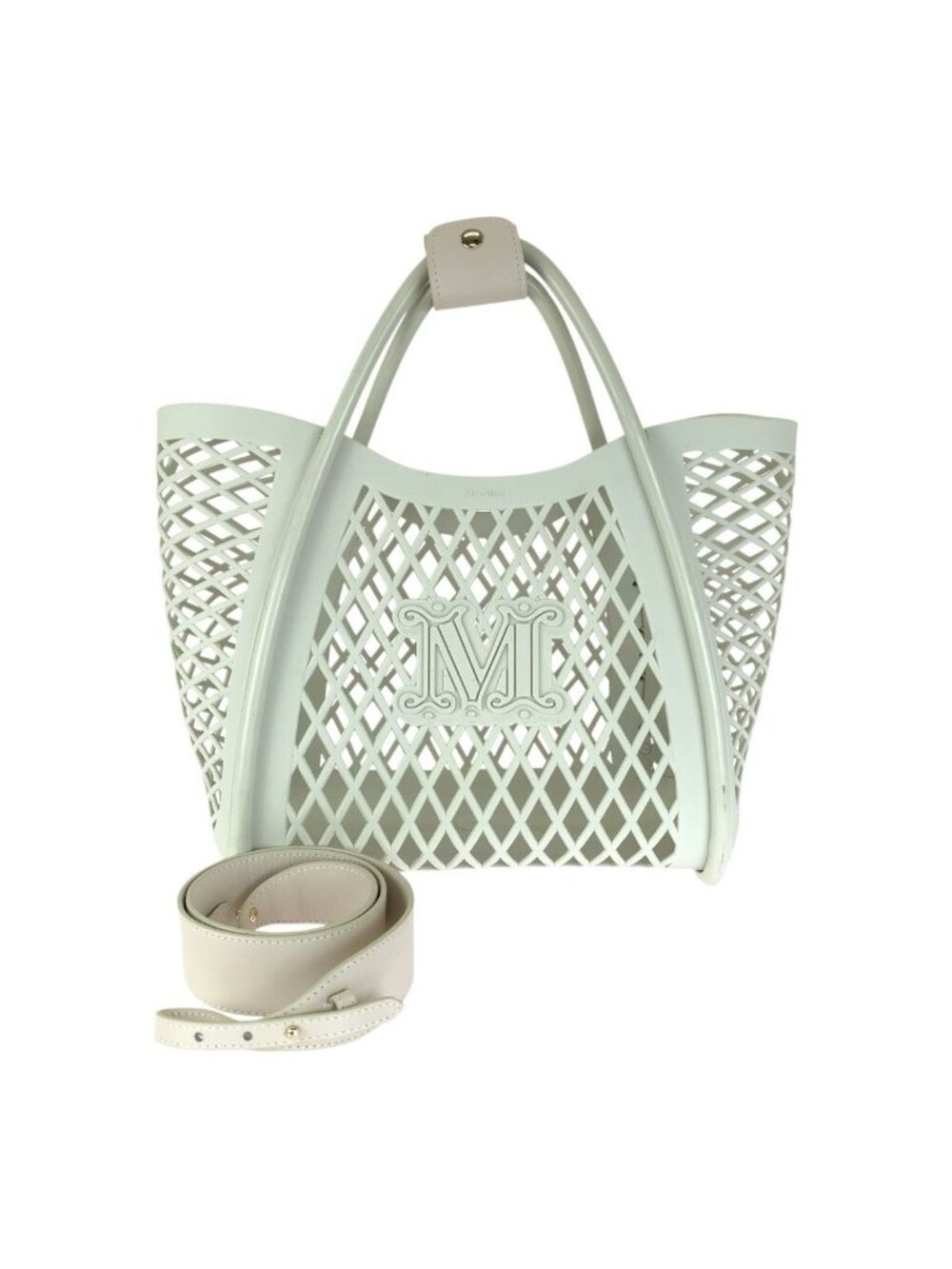 Max Mara Rubber Mesh Mariny White Gray Tote Bag 2-Way